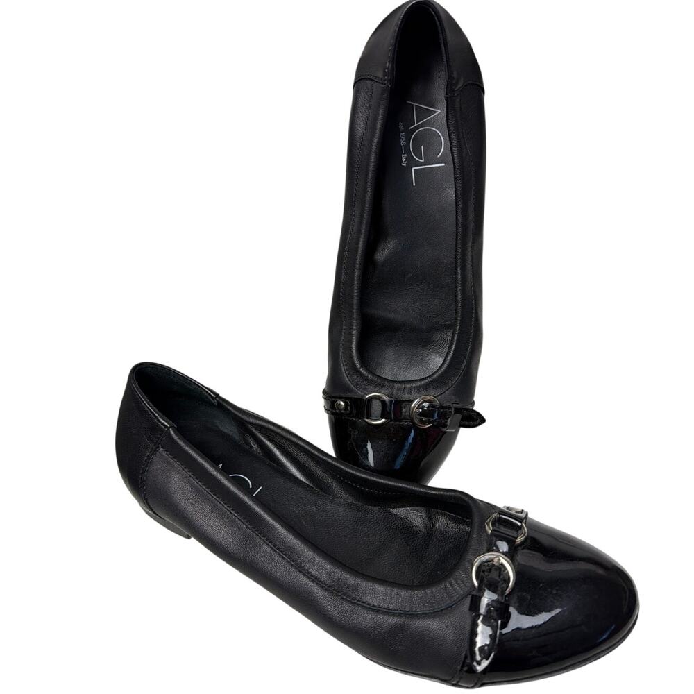 AGL Monika Ballet Flats Black Size 38.5 Italian Leather Quiet Luxury Minimalist